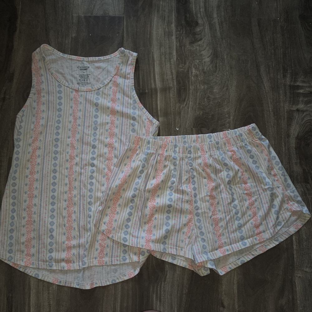 Pink and Blue Striped Pajama Set with Relaxed Fit